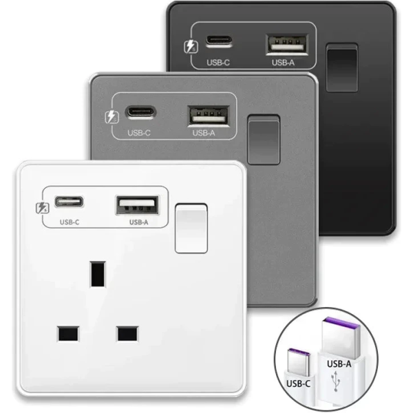 0001 18W Type-C Plug Quick Charging Uk 13A Usb Wall Socket,Electrical Outlet with 3.1A USB C